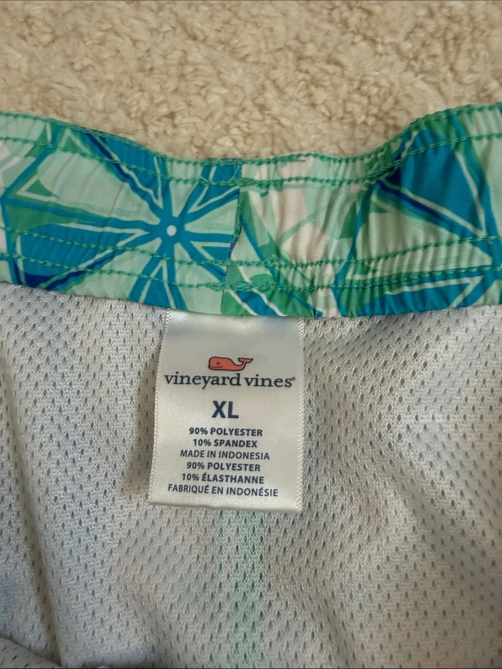 Vineyard Vines Blue & Green Geometric Swim Trunks
